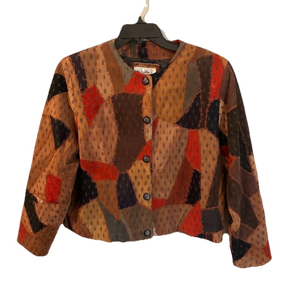 Papillon Jacket Patchwork Suede Leather Women's‎ L Brown Tan Unique